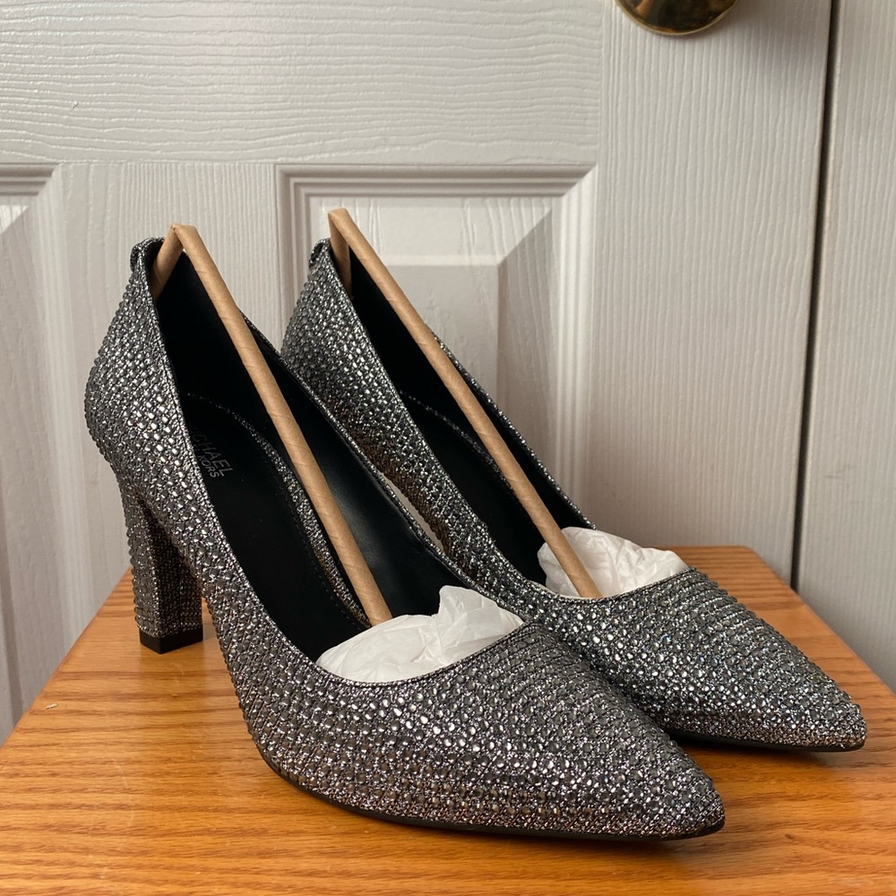 🆕 MICHAEL Michael Kors Abbi Flex Pump in Black/Silver Glitter Chain Mesh 8.5